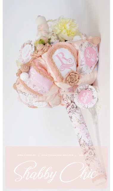 Lumanare de botez pentru fetite deosebita cu monograma si bujori, 65x4 cm, Shabby Chic  3